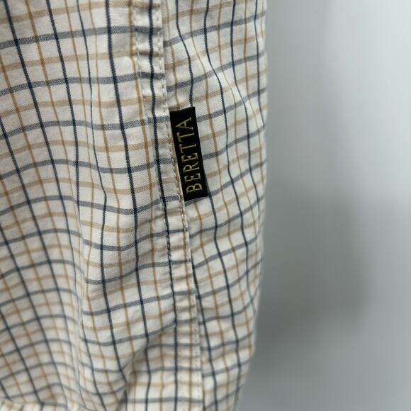 Beretta Plaid Cotton Button Up Short Sleeve Pocket Men’s Shirt Large Neutral - Picture 5 of 10
